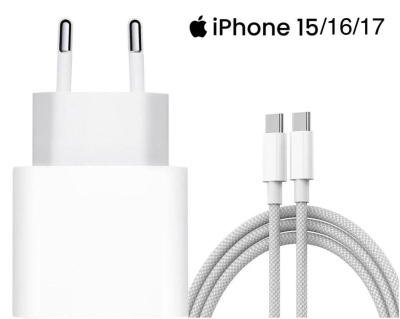 Apple - Chargeur Rapide Apple 20W USB-C Original – Adaptateur Secteur + Câble USB-C vers USB-C, pour iPhone 15/16/17