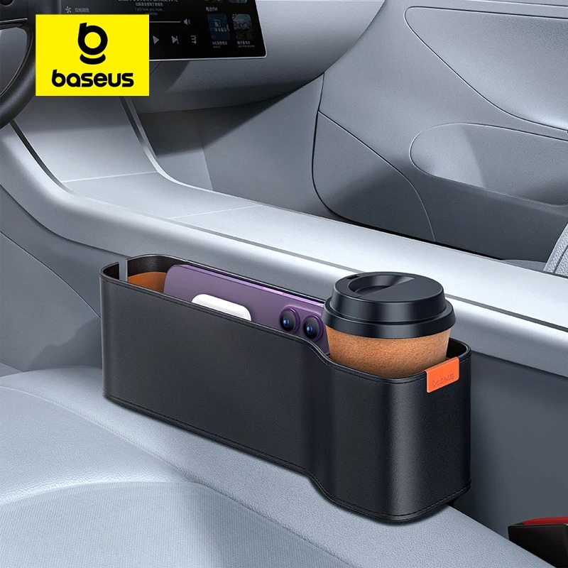 Bas192 – Organisateur de Siège de Voiture en Cuir PU – Rangement Latéral & Porte-Gobelets image 3