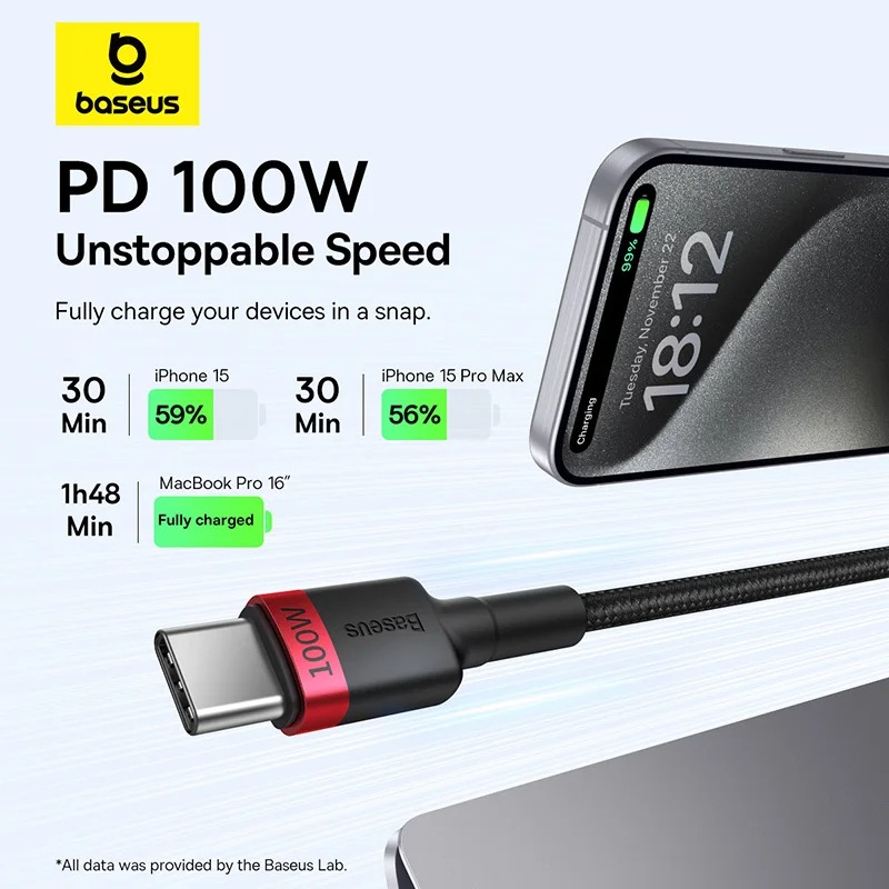 Baseus 2 Câbles USB-C 100W - Charge Rapide iPhone 15/16, MacBook, iPad - Lot de 2 Câbles Type-Cimage-2