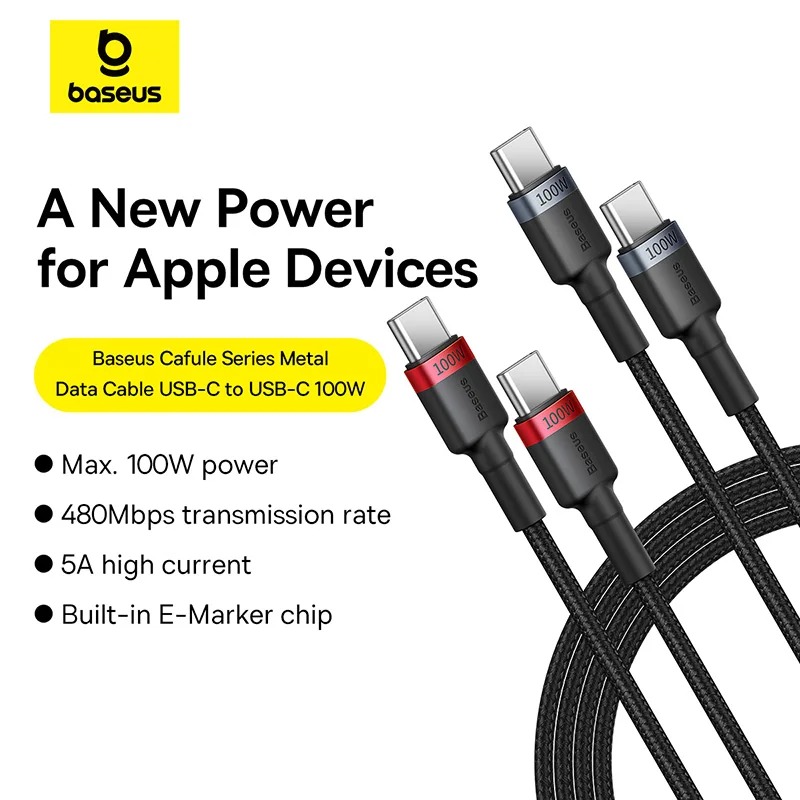 Baseus 2 Câbles USB-C 100W - Charge Rapide iPhone 15/16, MacBook, iPad - Lot de 2 Câbles Type-C image 3