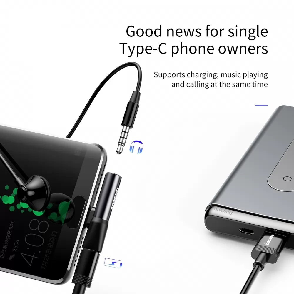 Baseus Adaptateur Audio USB Type-C 2en1image 4