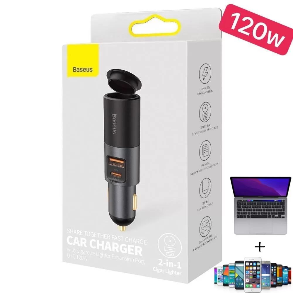 Allume-Cigare Baseus Chargeur de Voiture USB 120W image 1