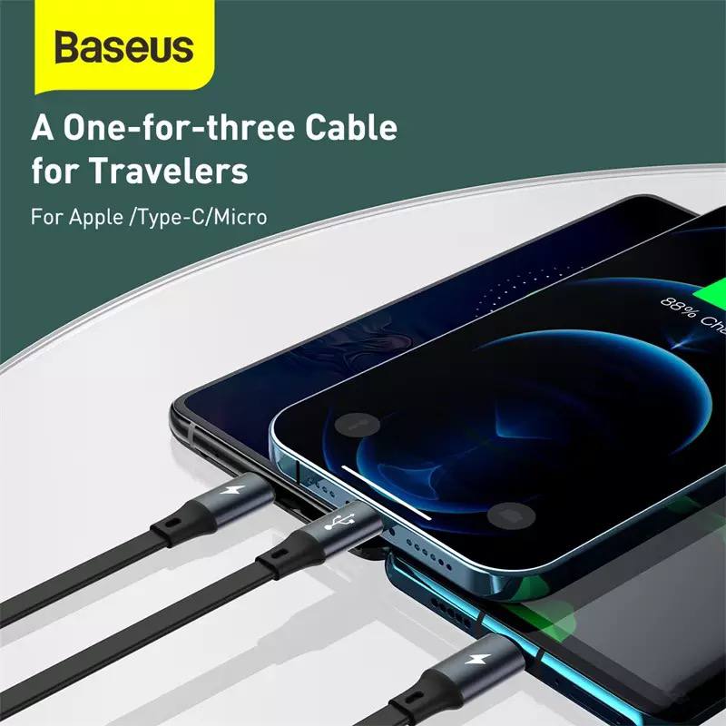 Câble de Données Baseus 3 en 1 Type-C vers MicroUSB, USB-C et Lightning 100w image 3