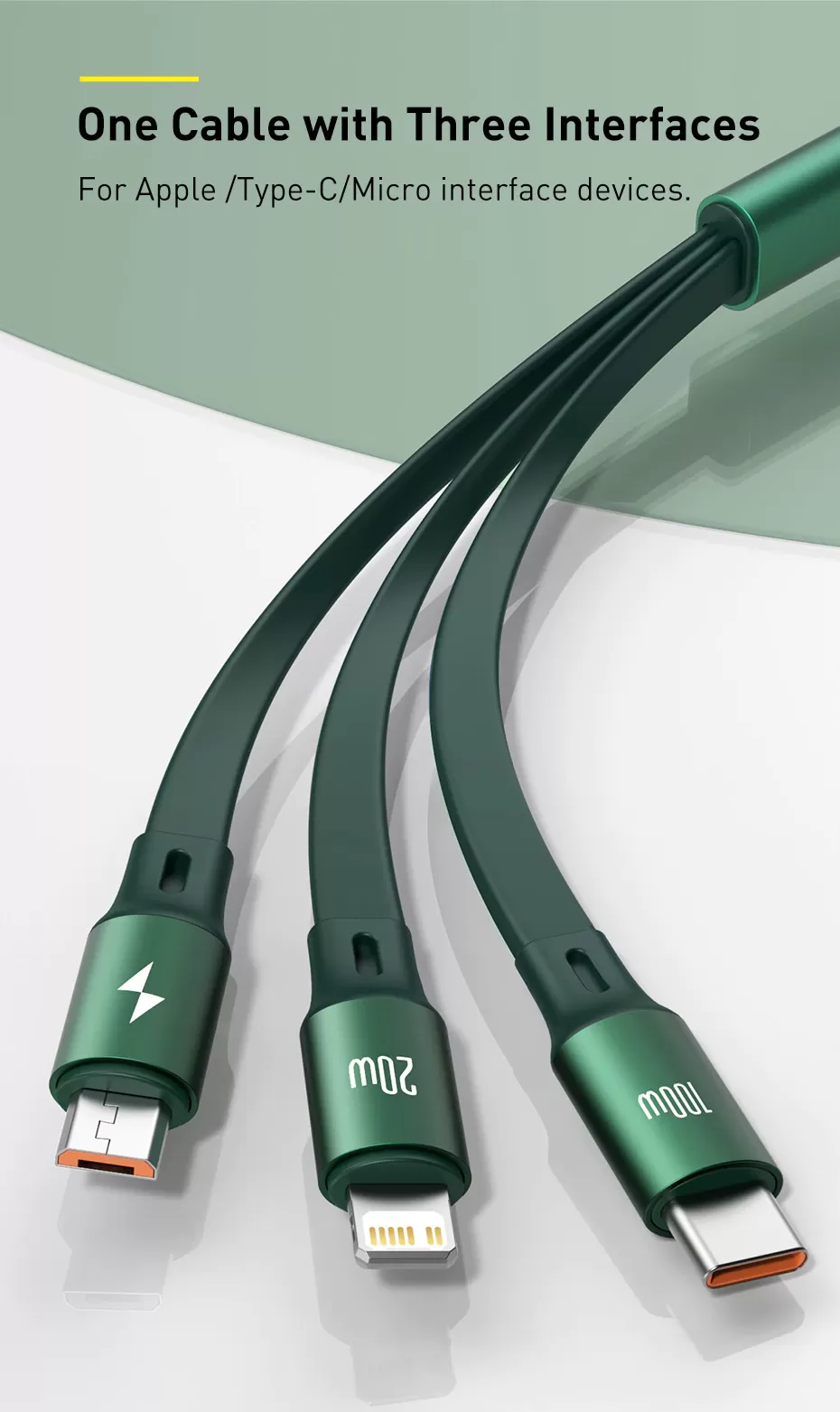 Câble de Données Baseus 3 en 1 Type-C vers MicroUSB, USB-C et Lightning 100wimage 4