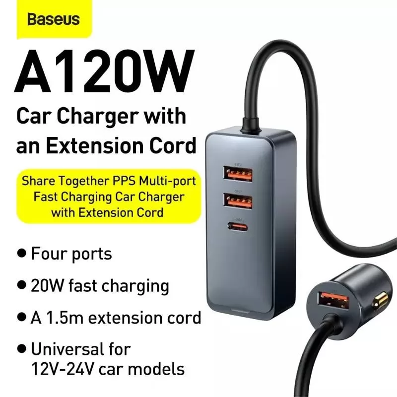 Chargeur Baseus Allume-Cigare Multiport 120Wimage 4