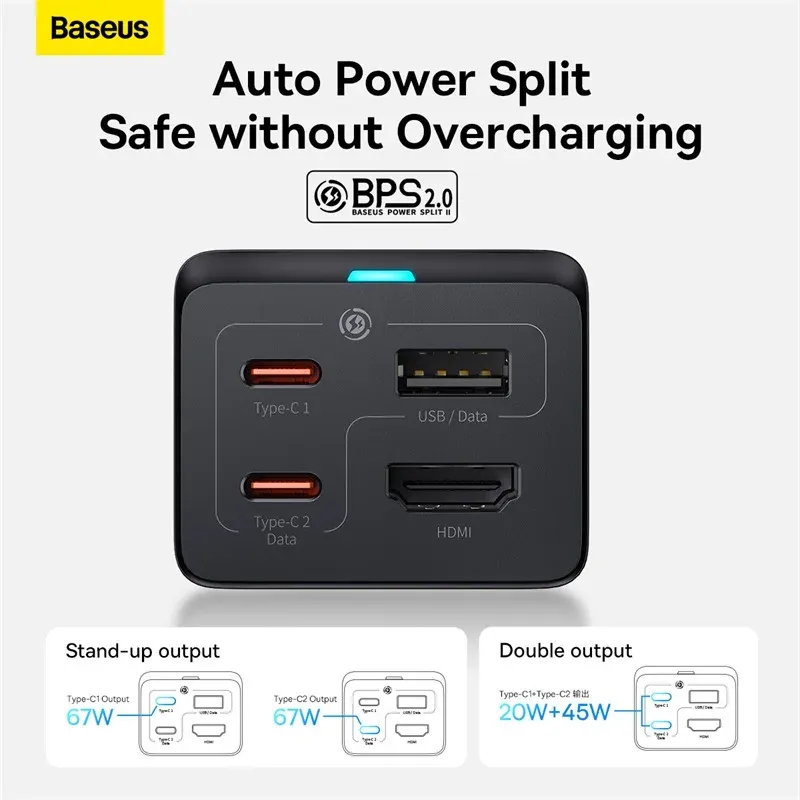 Baseus GaN5 Pro 67W – Station de Charge de Bureau USB-C + HDMIimage-2