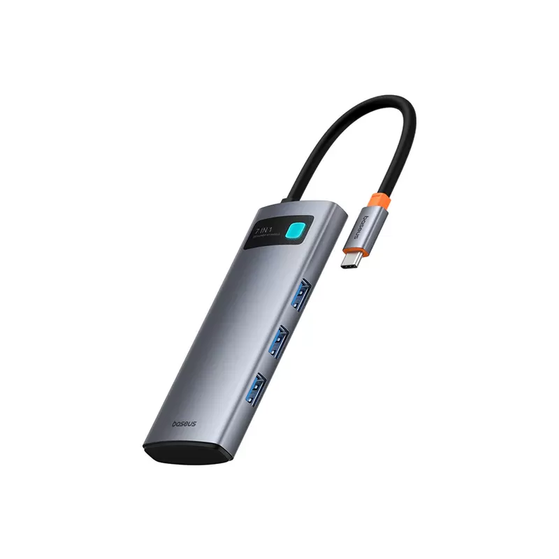BASEUS - Baseus Hub 7 en 1 Baseus Gleam, USB-C vers 1x HDMI4K 60Hz + 3X USB3.0 + 1x PD + 1x SD/TF -Gris-B00030708811-00