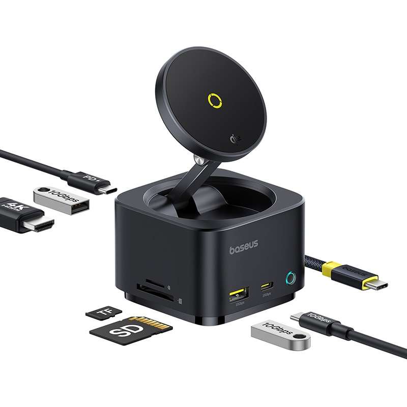 Baseus MagPro Series II 7-en-1 – Hub USB-C avec Charge Sans Fil Qi2 15W image 1