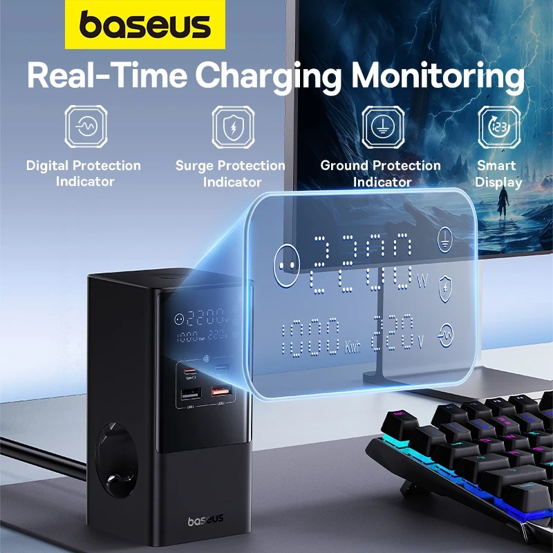 Baseus PowerCombo Tower : Multiprise 6-en-1 avec Charge Rapide USB-C 100W image 3