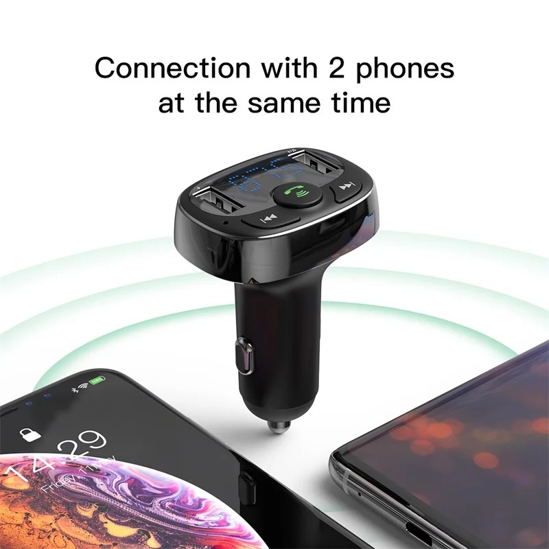 Baseus Transmetteur FM Bluetooth MP3 Lecteur Audio Voiture - 2xUSB, microSD, Noir (CCMT000001) image 3