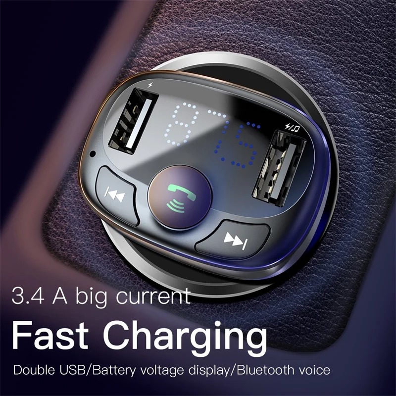 Baseus Transmetteur FM Bluetooth MP3 Lecteur Audio Voiture - 2xUSB, microSD, Noir (CCMT000001)image 4