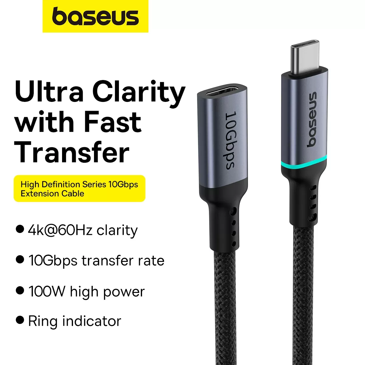 Câble d'Extension USB 3.1 Type-C Baseus 10Gbps - Série Haute Définition - Transfert de Données Rapide image 3