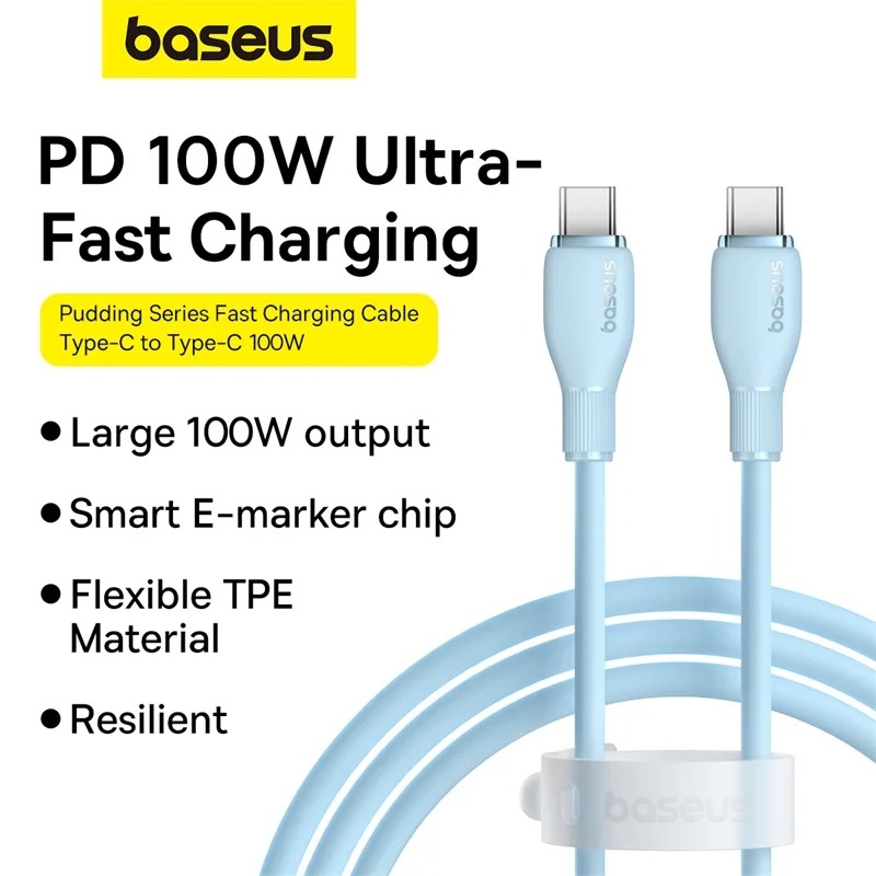 Câble USB-C Baseus 100W - Charge Rapide et Transfert de Données - 1.2M image-2
