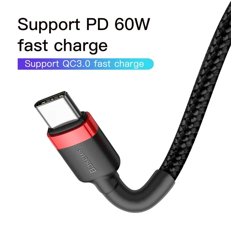 Câble USB-C Baseus Cafule PD 60W Charge Rapide & Transfert Données - 20V 3A (CCMT000001) image 3