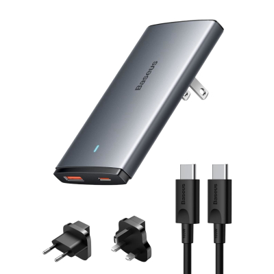Chargeur de Voyage 65W Baseus Ultra-Plat - Multi-Prises UK/EU/US