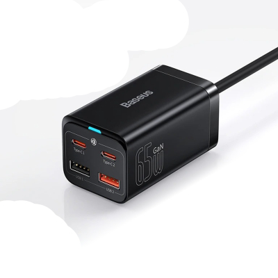 BASEUS - Chargeur Rapide GaN 100W/65W - 4 Ports USB-C et USB-A - Pour Ordinateur Portable, iPhone 15/14/13, Samsung et Plus
