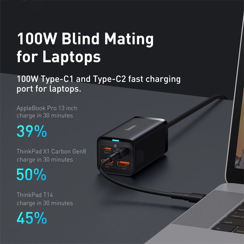 Chargeur Rapide GaN 100W/65W - 4 Ports USB-C et USB-A - Pour Ordinateur Portable, iPhone 15/14/13, Samsung et Plusimage-2