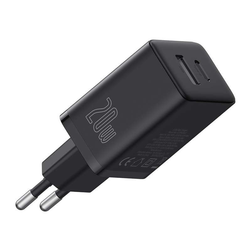 BASEUS - Chargeur Secteur Baseus 20W Dual Port – USB-C PD + USB-A (Noir)