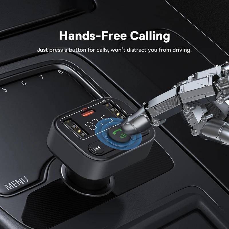 Émetteur FM Bluetooth Voiture Baseus - Kit Mains Libres & Chargeur USB - Noirimage-2