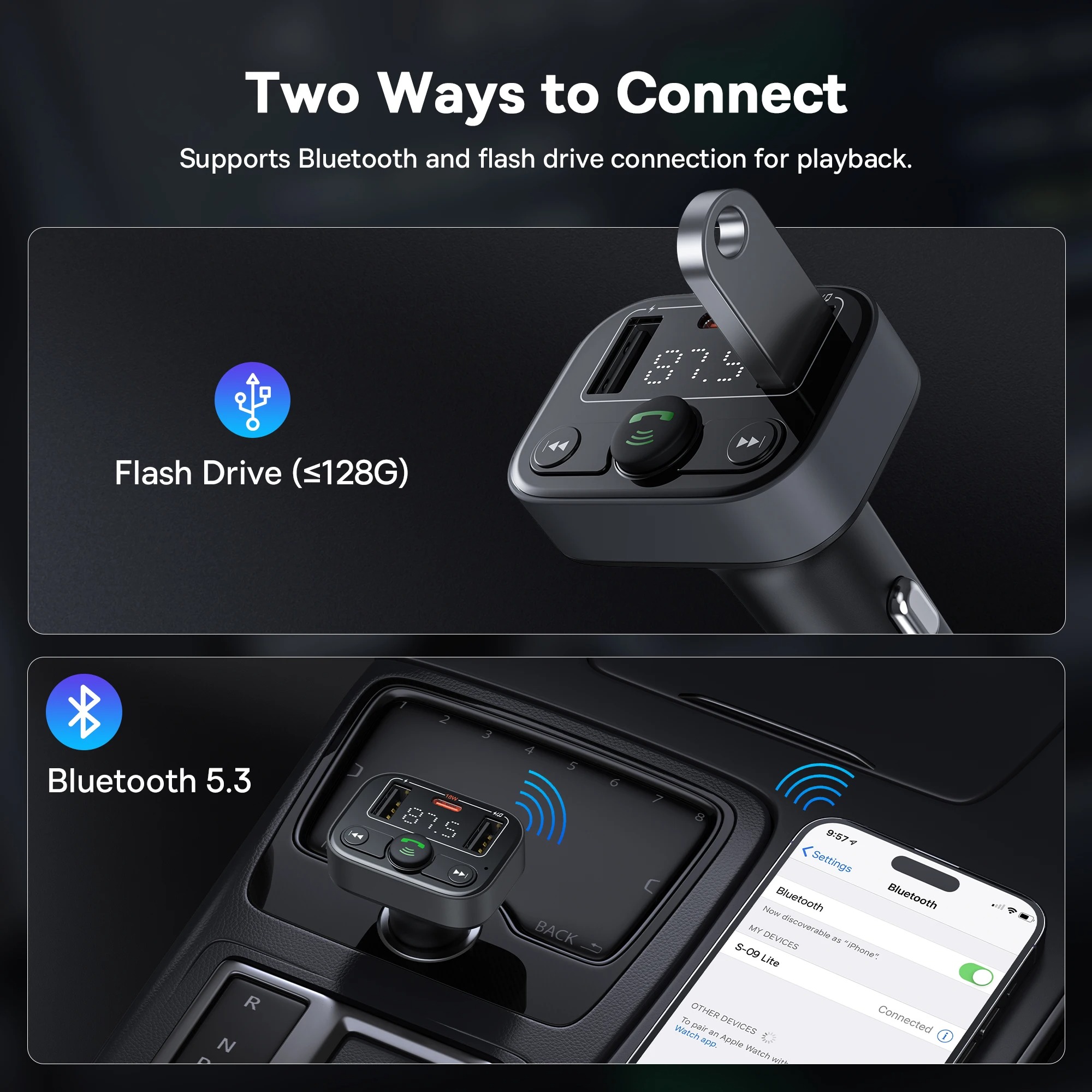 Émetteur FM Bluetooth Voiture Baseus - Kit Mains Libres & Chargeur USB - Noirimage 4