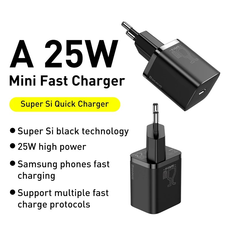 Ensemble de charge rapide Baseus 25W avec câble USB-C 3A - Noir (TZCCSUP-L01) image 3