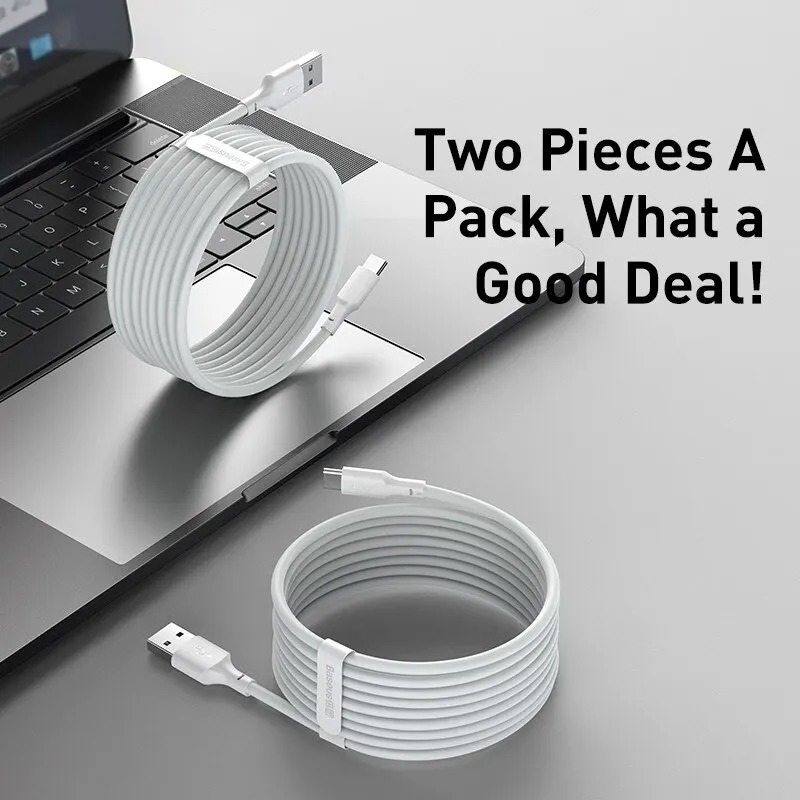 Lot de 2 Câbles USB vers USB-C Baseus 5A 40W 1.5m Blanc - Charge Rapide & Transfert de Donnéesimage-2