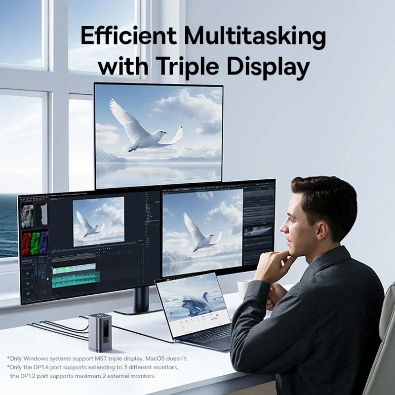 Station d'accueil USB-C Baseus 11-en-1 - Triple Affichage 4K - HDMI/DP/RJ45/PD 100W - Mac & Windowsimage 4