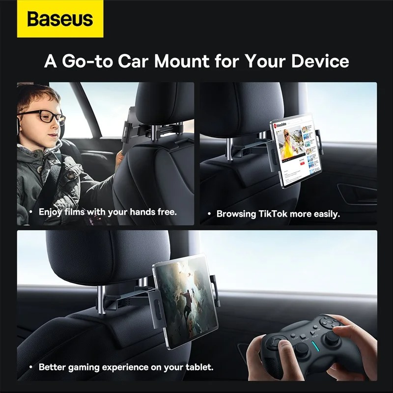 Support Tablette Voiture Baseus - Appuie-Tête - Universel 4.7-12.3 Pouces - iPad, Téléphoneimage-2