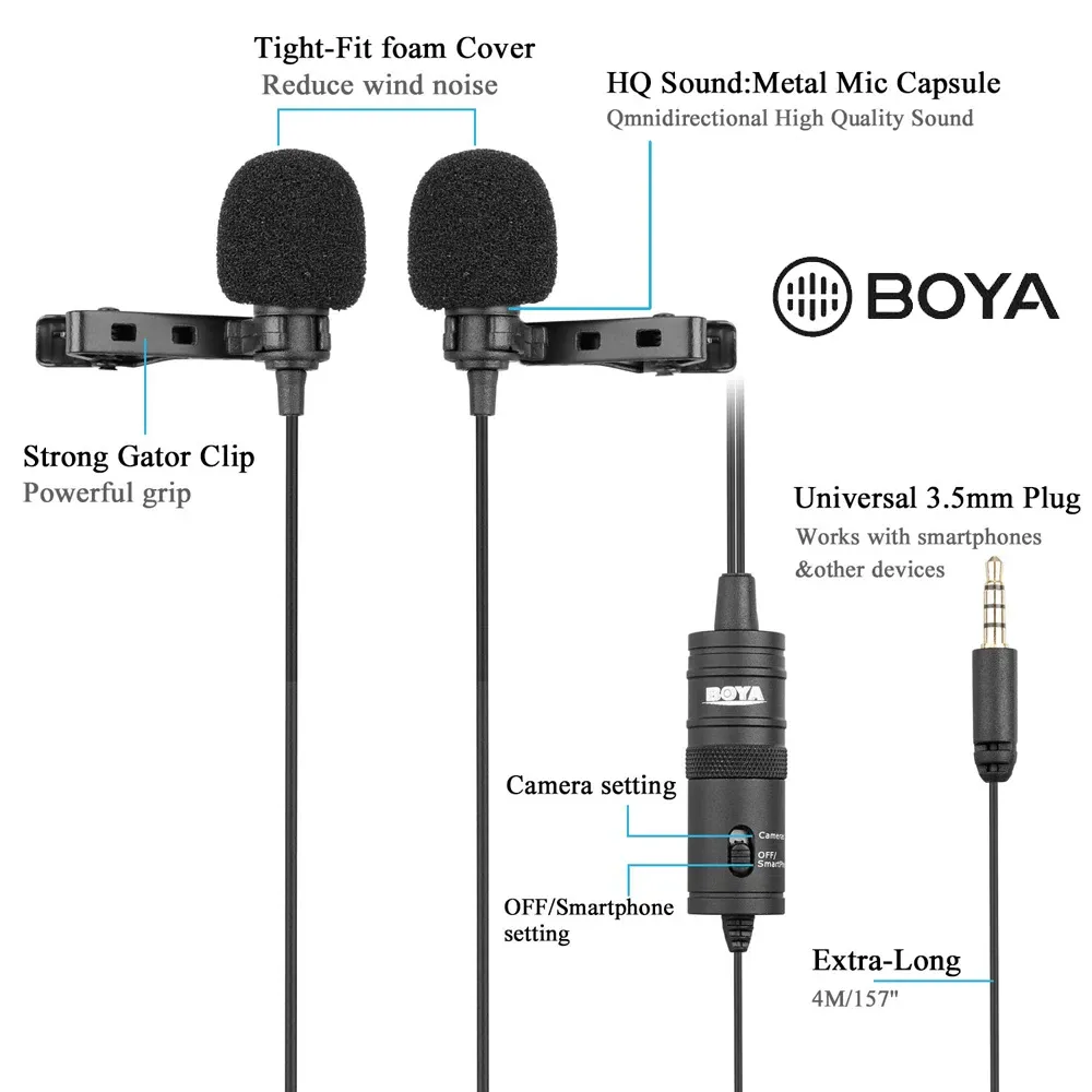 Micro Cravate BOYA BY-M1 Omnidirectionnel 6m – Microphone Lavalier 3.5mm pour DSLR, Smartphone, Caméraimage 4
