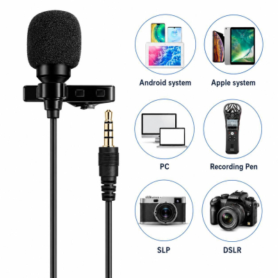 Microphone Lavalier 3,5mm Câble 2 Metres – Micro Cravate Omnidirectionnel avec Clip Solide pour Smartphone, PC & Caméra