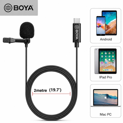 Microphone Lavalier Numérique USB-C Boya BY-M3-OP (2m) – Pour DJI Osmo Pocket, Smartphone, iPad & MacBook