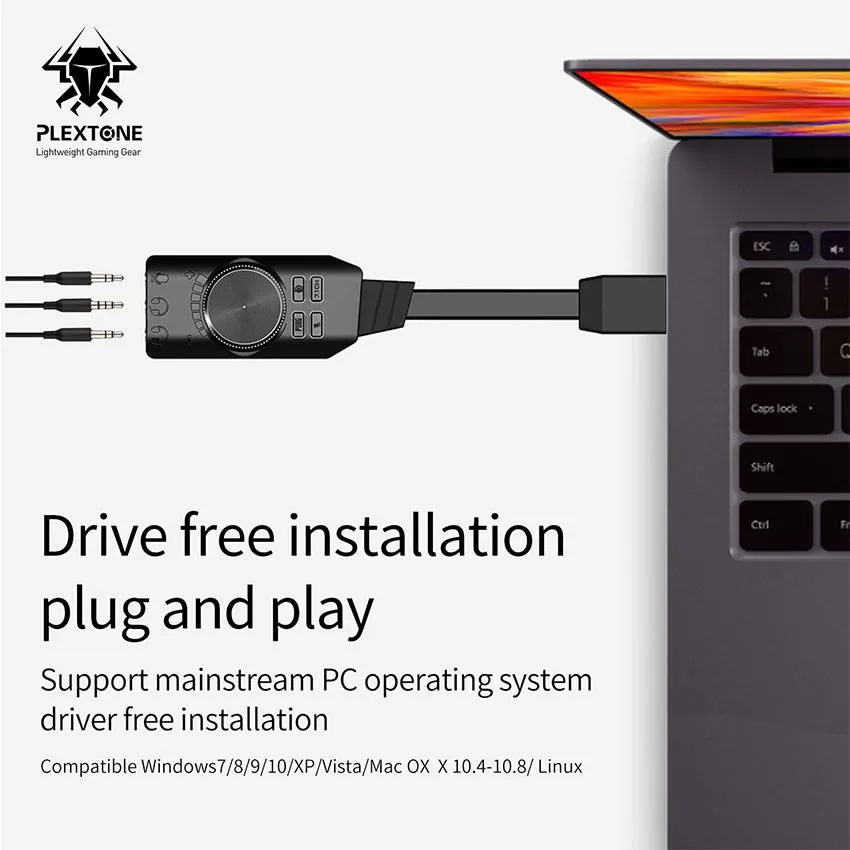 Plextone Adaptateur de convertisseur de carte son USB virtuel GS3, 7.1 canaux-2