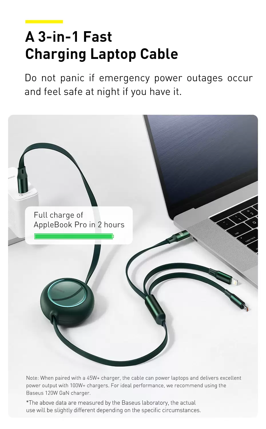 Baseus câble de données 1 pour 3 micro USB Type C vers M+L+C 1.2m 100w-12