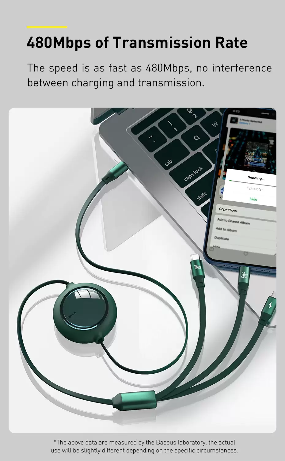 Baseus câble de données 1 pour 3 micro USB Type C vers M+L+C 1.2m 100w-13