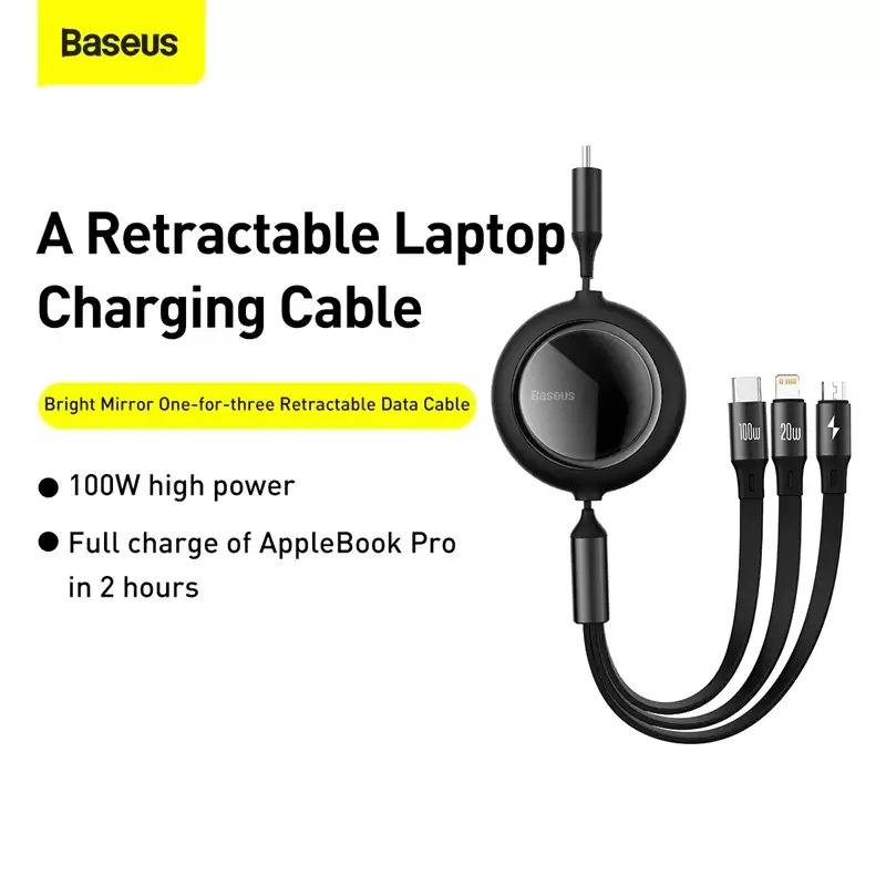 Baseus câble de données 1 pour 3 micro USB Type C vers M+L+C 1.2m 100w-18