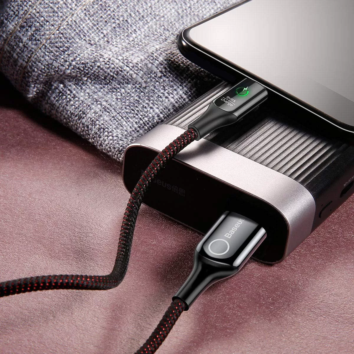 Baseus câble USB Type C, alimentation automatique, lumière, chargeur intelligent-2