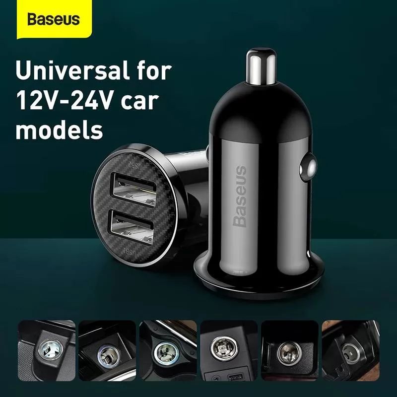 Baseus Mini chargeur de voiture à 2 ports USB 4,8A-5