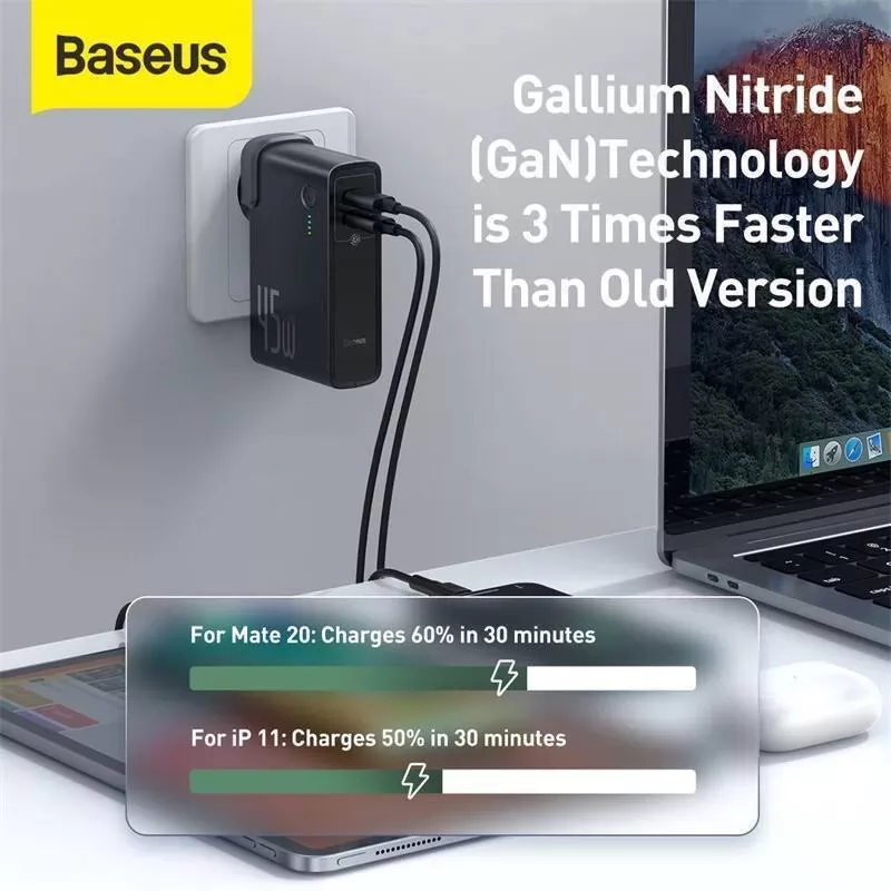 Baseus Chargeur 45W 10000mAh Power Bank avec GaN Tech 2en1-3