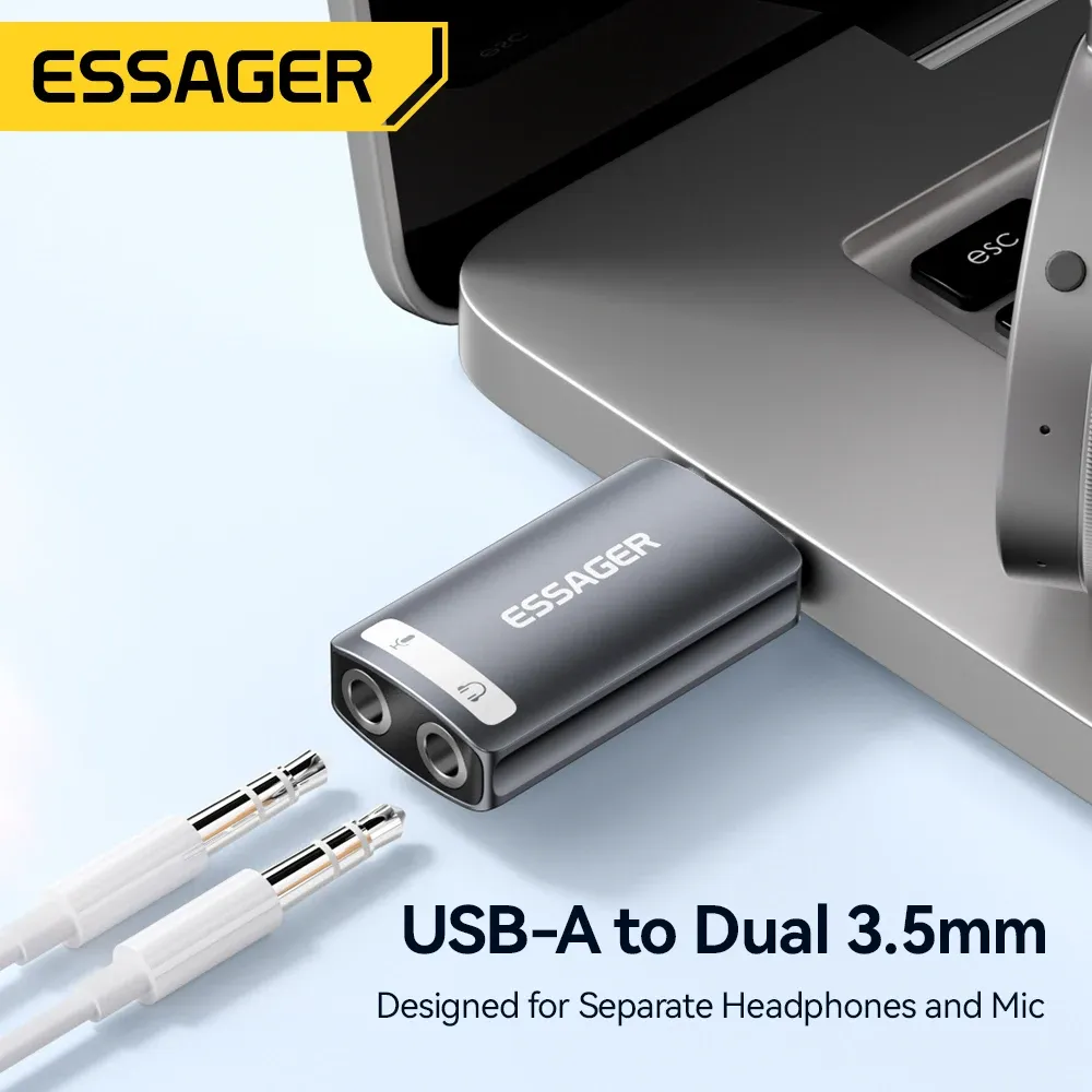 Adaptateur Audio USB vers Jack 3,5mm Essager ES-OTG21 – Convertisseur Audio HD Compact pour PC, Mac, PS5 & PS4 image 3
