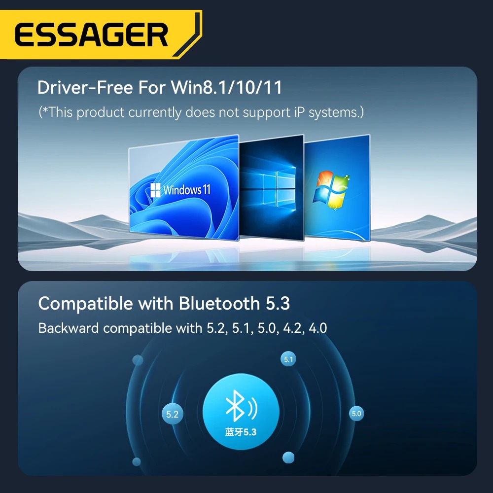 Adaptateur Dongle USB Bluetooth 5.3 Essager pour PC – Émetteur Récepteur Audio, Clavier, Souris & Enceinte image 3