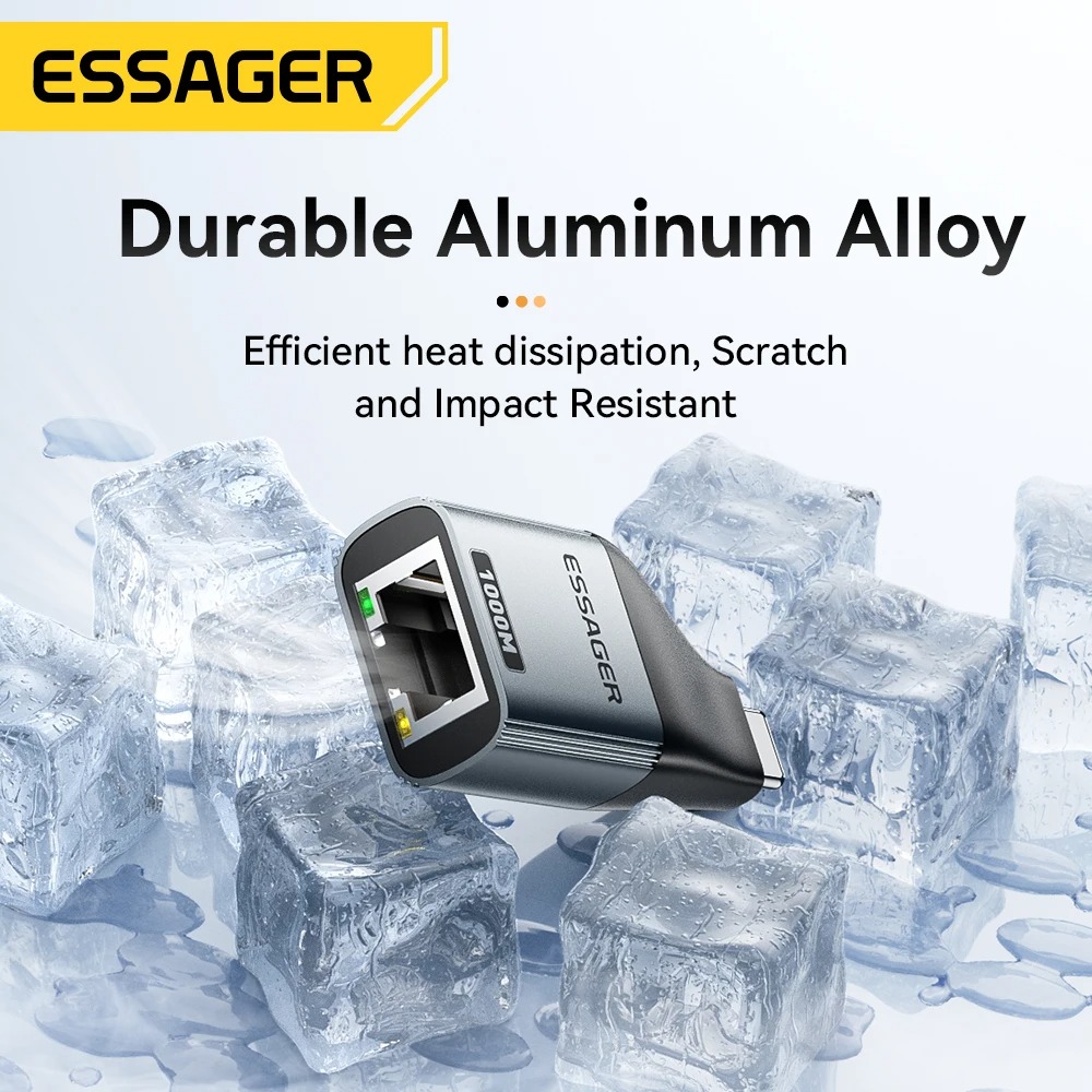 Adaptateur Essager Type-C vers Ethernet Gigabit 1000Mbps – Carte Réseau Filaire RJ45 pour MacBook, PC Laptop & Tabletteimage-2