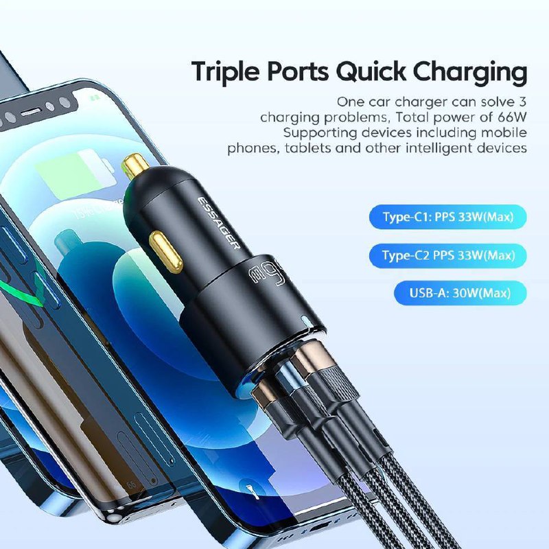 Allume-Cigare Essager avec charge rapide 66W image 3