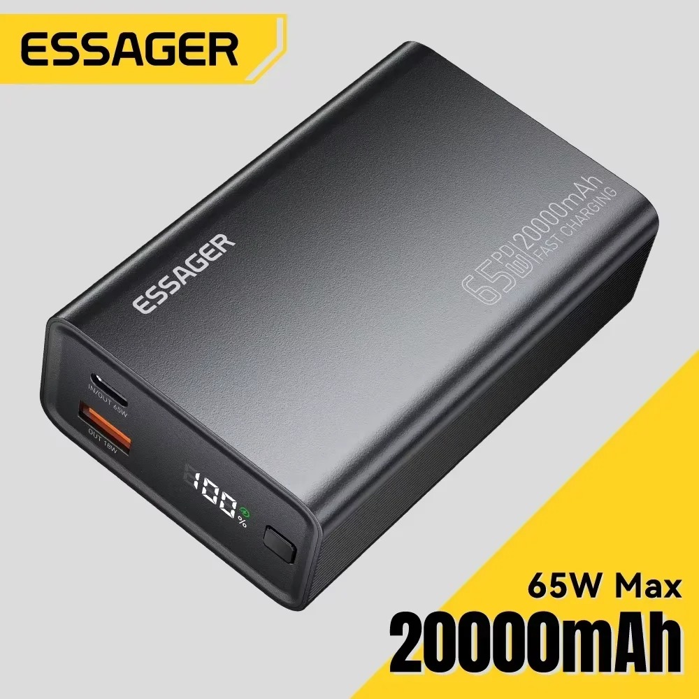 Batterie Externe Portable Essager 20000mAh 65W PD – Power Bank Charge Ultra-Rapide pour Ordinateur Portable, MacBook, iPad, iPhone 17 16 15 & Samsung