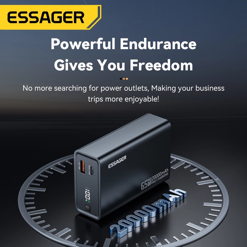 Batterie Externe Portable Essager 20000mAh 65W PD – Power Bank Charge Ultra-Rapide pour Ordinateur Portable, MacBook, iPad, iPhone 17 16 15 & Samsungimage-2