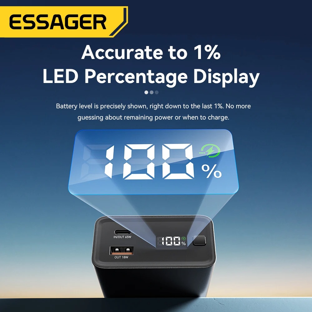 Batterie Externe Portable Essager 20000mAh 65W PD – Power Bank Charge Ultra-Rapide pour Ordinateur Portable, MacBook, iPad, iPhone 17 16 15 & Samsung image 3