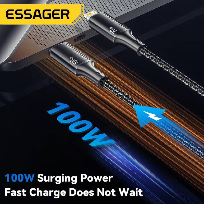 Câble de Charge Rapide Essager Type-C vers Type-C et Lightning 100W image 3