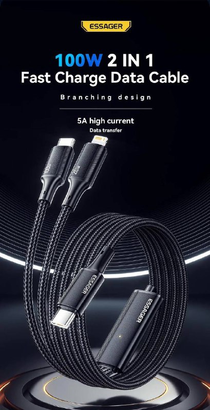 Câble de Charge Rapide Essager Type-C vers Type-C et Lightning 100Wimage 4
