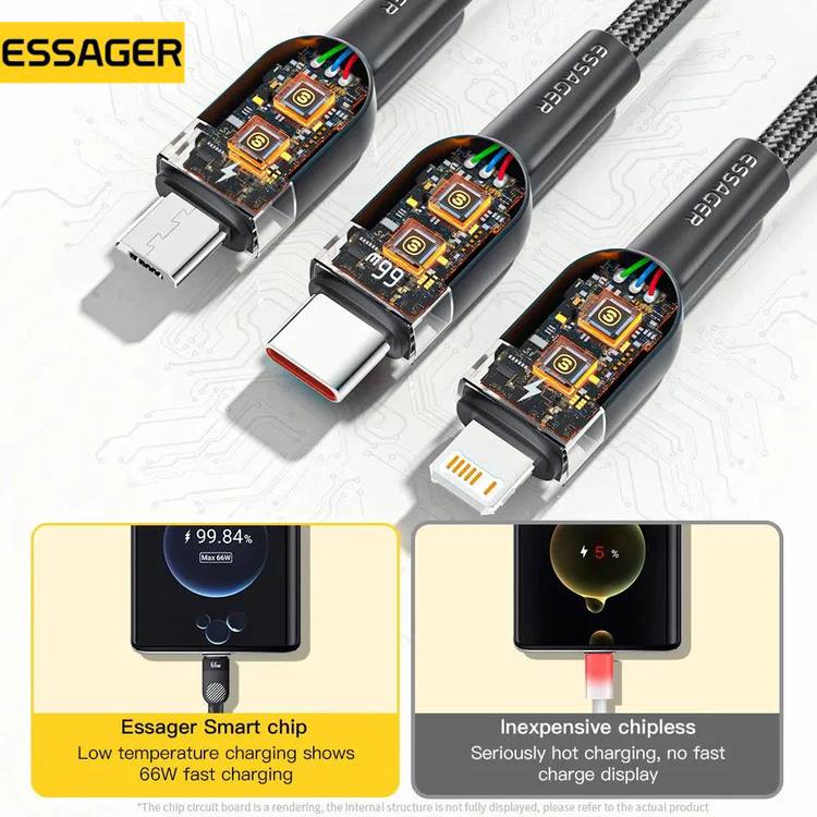 Câble pour Charge Rapide Essager 3-en-1 66Wimage 4