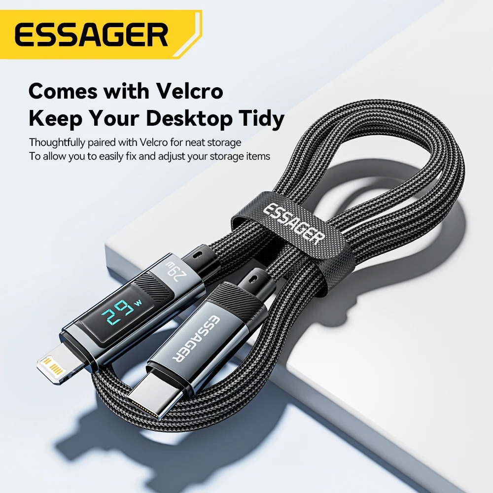 Câble USB-C vers Lightning ESSAGER 29W avec Affichage Numérique LED – Câble de Charge Rapide PD pour iPhone 14/13/12 Pro Max & iPad image 3