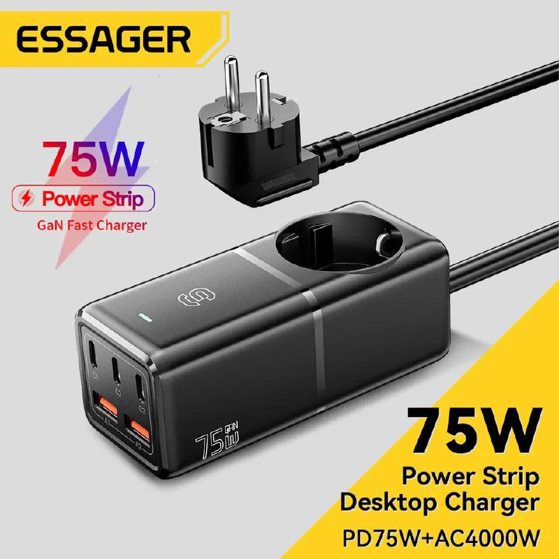 ESSAGER - Chargeur de Bureau 75W avec 5 sorties